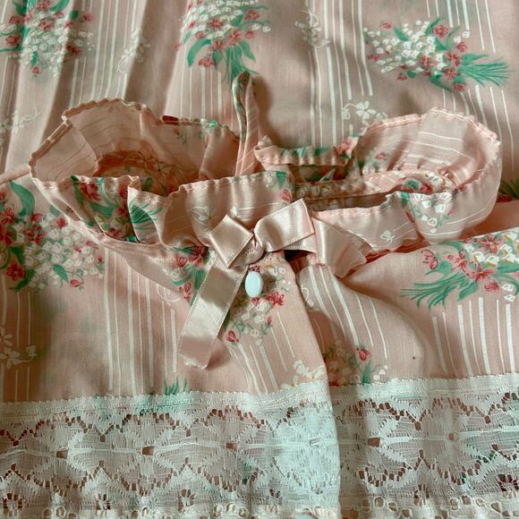 Vintage Ballet New York Pink Floral Nightgown Lace Yoke Short Sleeve Cottagecore - Picture 12 of 14